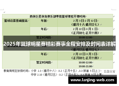 2025年篮球明星赛精彩赛事全程安排及时间表详解